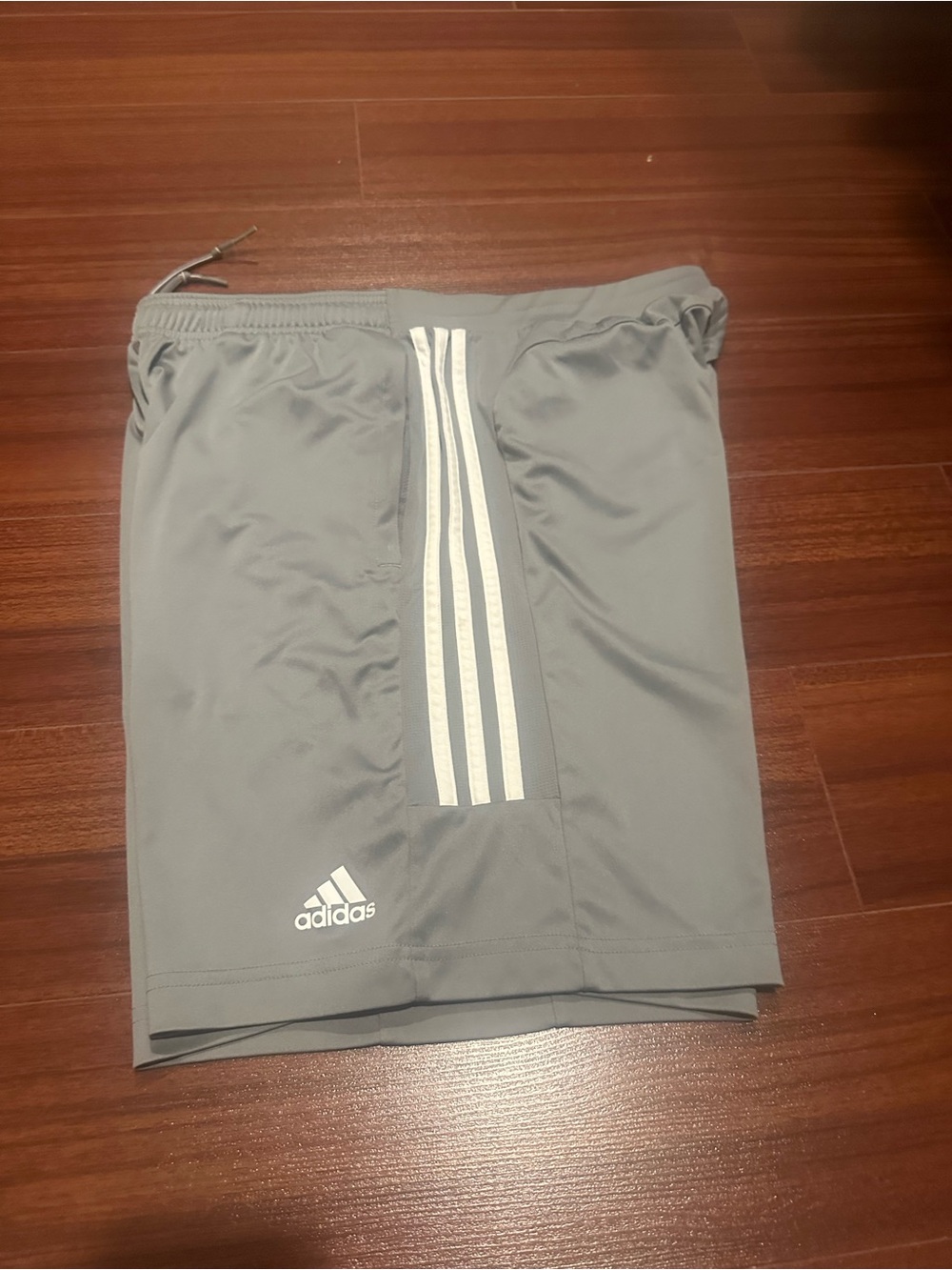 adidas Men’s Light Gray Athletic Shorts with White Three-Stripes